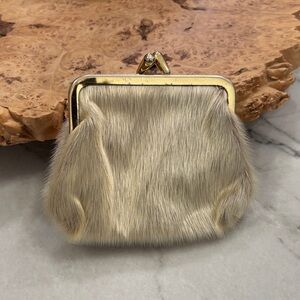 SEAL FUR Vintage Cream Fur Clutch with Gold Frame - kisslock
